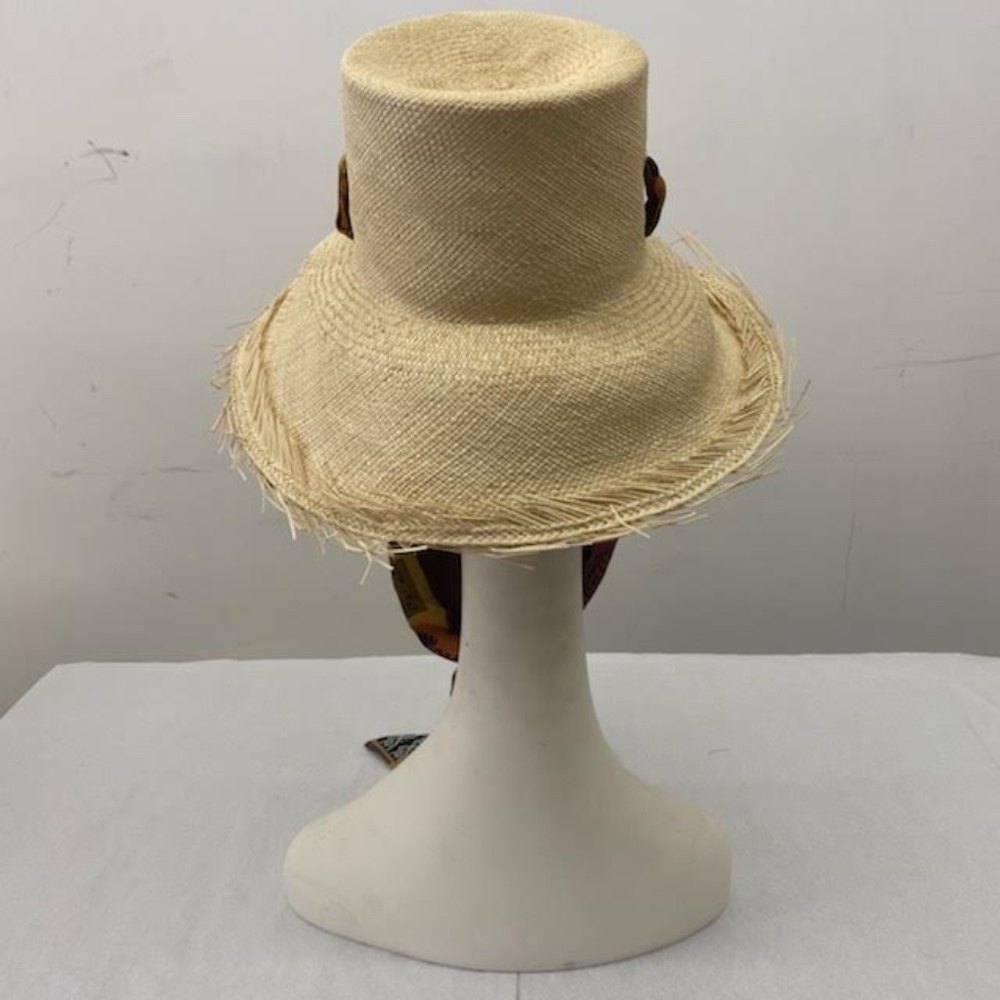 Woven Derby Hat with Patterned Ribbon - Picture 3 of 4